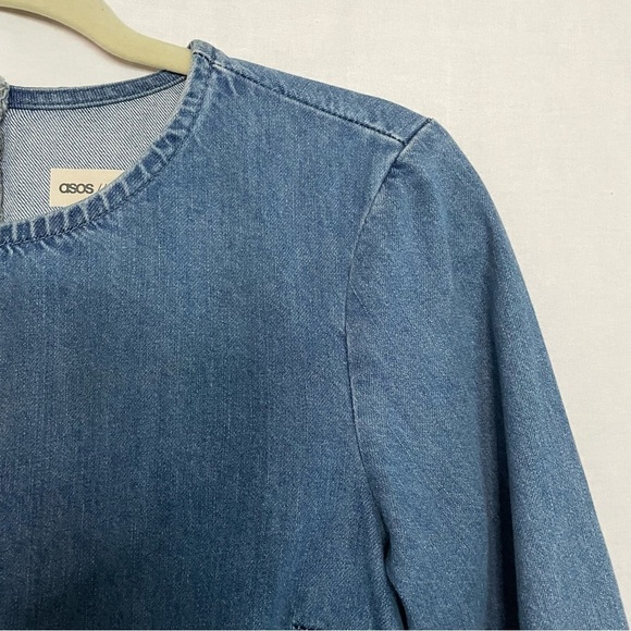 Asos Denim Boxy Boho Split Bell Sleeve Frayed Edge Top - Picture 3 of 13